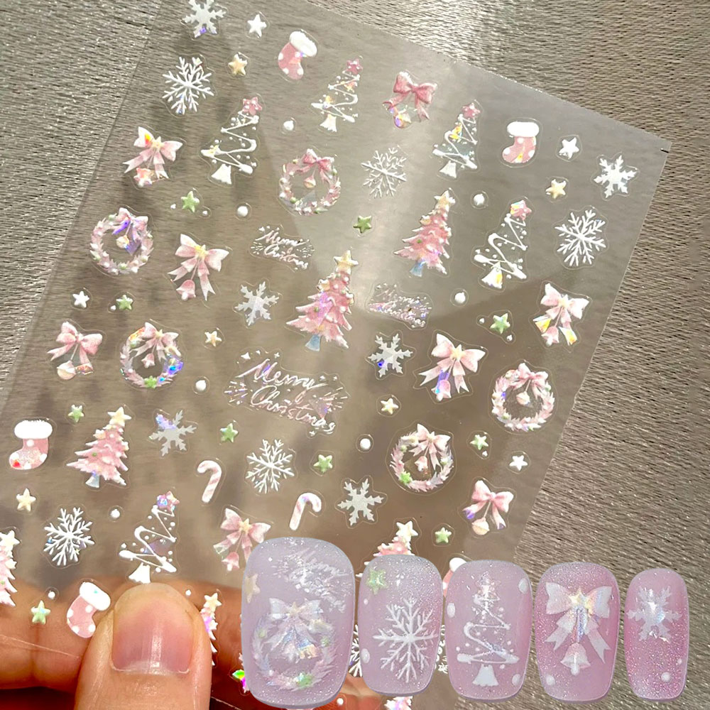 Nail Art Xmas Stickers - 1 pièces Aurora rose arbre de