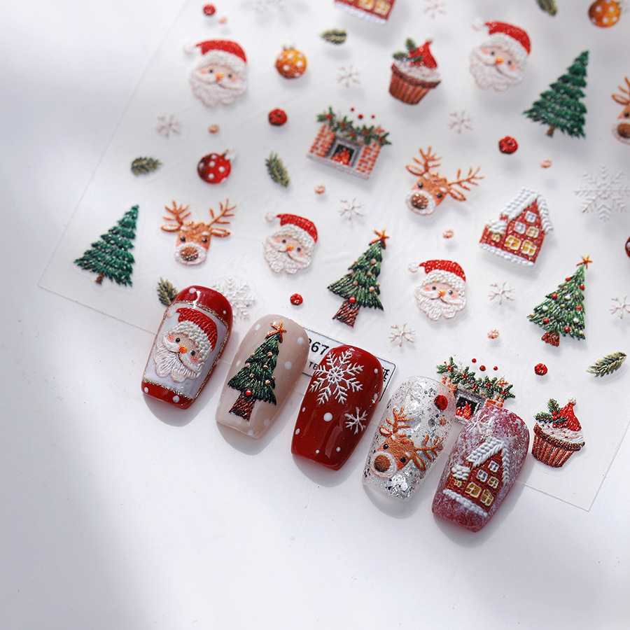 Nail Art Xmas Stickers - Autocollants pour ongles ours et pain